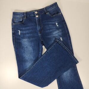 VIPOnes Jeans Women Size 16 Highrise Flare Bootcut Blue‎ Denim Distressed